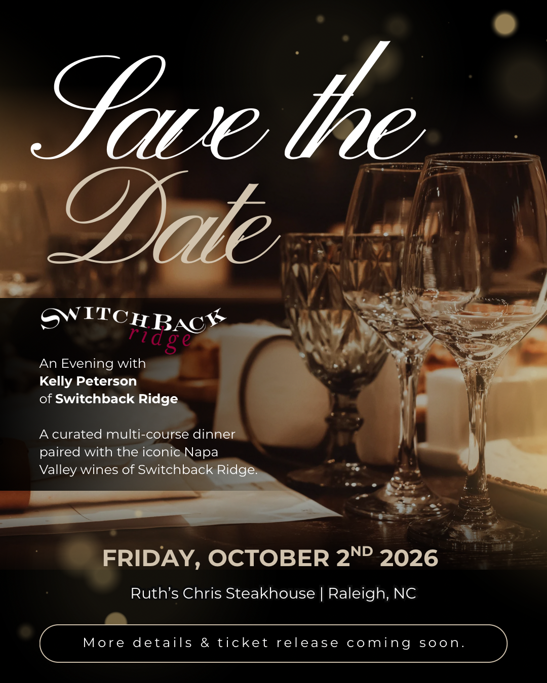 Save the Date - Switchback Ridge Wine Dinner (Oct. 2nd, 2026) - Taylor's Wine Shop