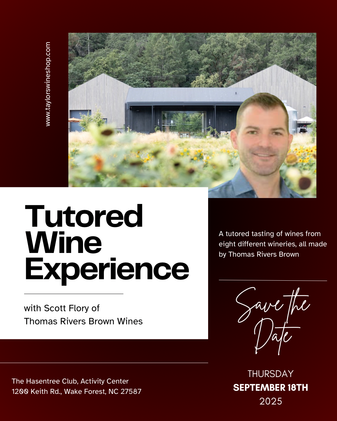 SAVE THE DATE! Tutored Wine Experience with Scott Flory of Thomas Rivers Brown Wines - September 18th 2025